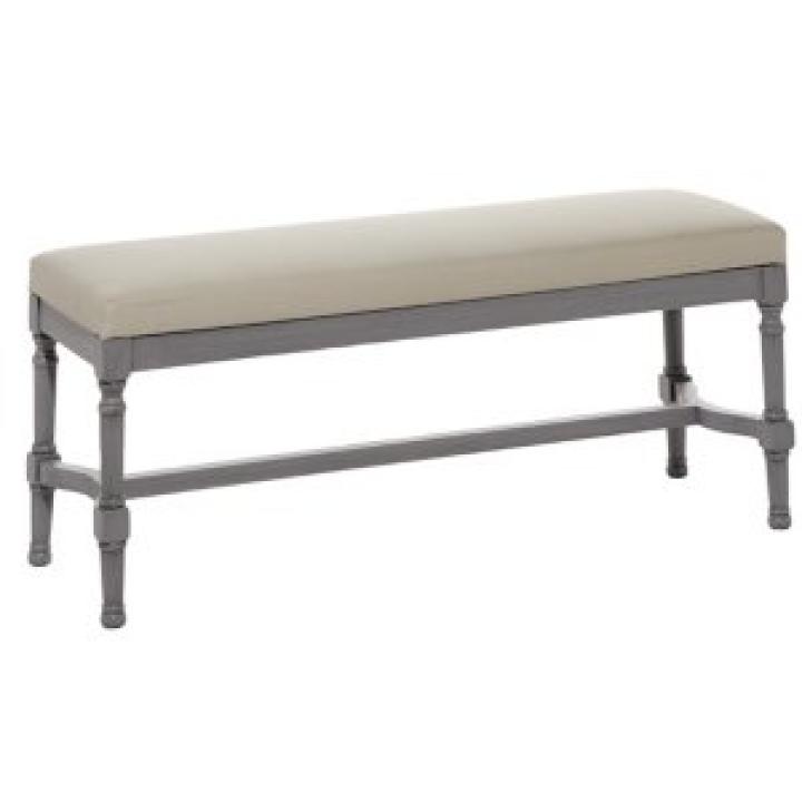 Gray Wood Upholstered Burlap Seat Bench