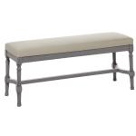Gray Wood Upholstered Burlap Seat Bench