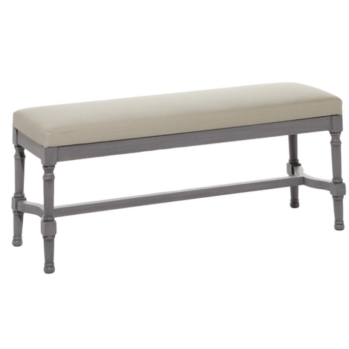 Gray Wood Upholstered Burlap Seat Bench