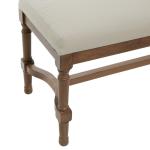 Brown Wood Upholstered Burlap Seat Bench