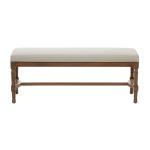 Brown Wood Upholstered Burlap Seat Bench