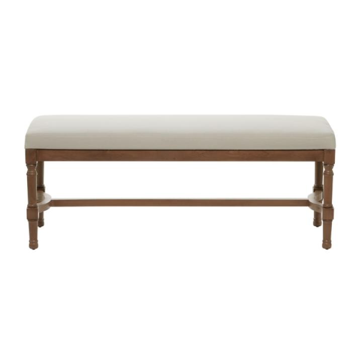 Brown Wood Upholstered Burlap Seat Bench