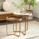 Brown Wood Beaded Nesting Side Tables, Set of 2