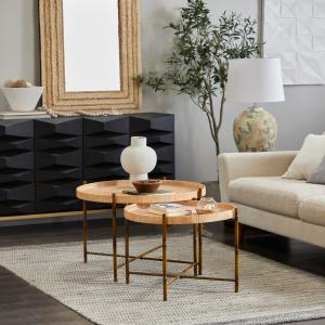 Round Brown Rattan 2-pc. Nesting Coffee Table Set