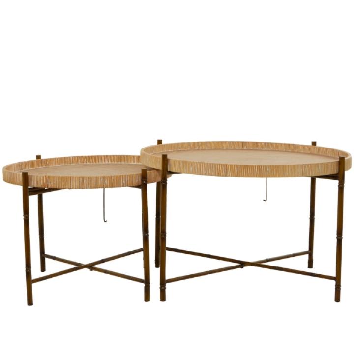 Round Brown Rattan 2-pc. Nesting Coffee Table Set