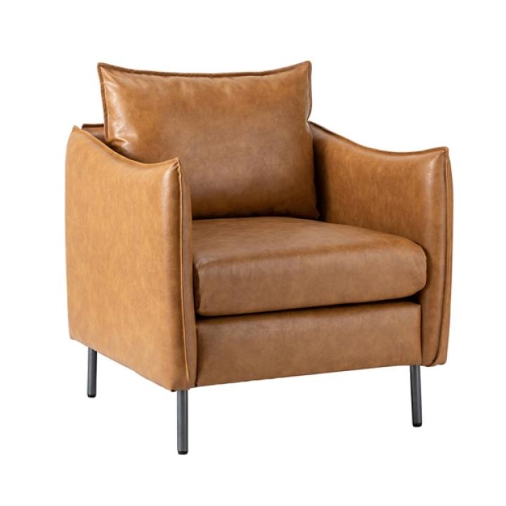 Camel Vegan Leather Flange Club Accent Chair