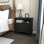 Smooth Black 2-Drawer Wood Nightstand