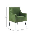 Green Velvet Upholstered Black Legs Accent Chair