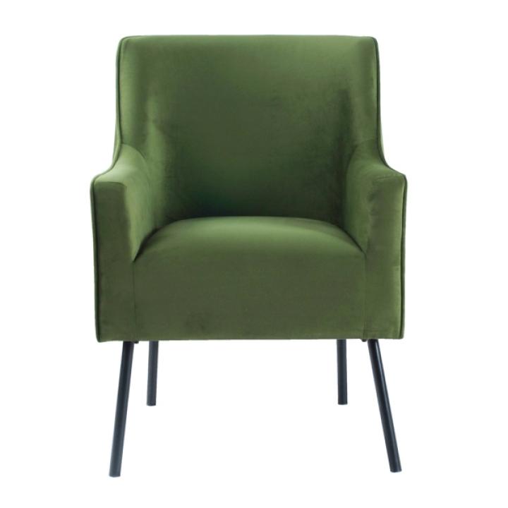 Green Velvet Upholstered Black Legs Accent Chair