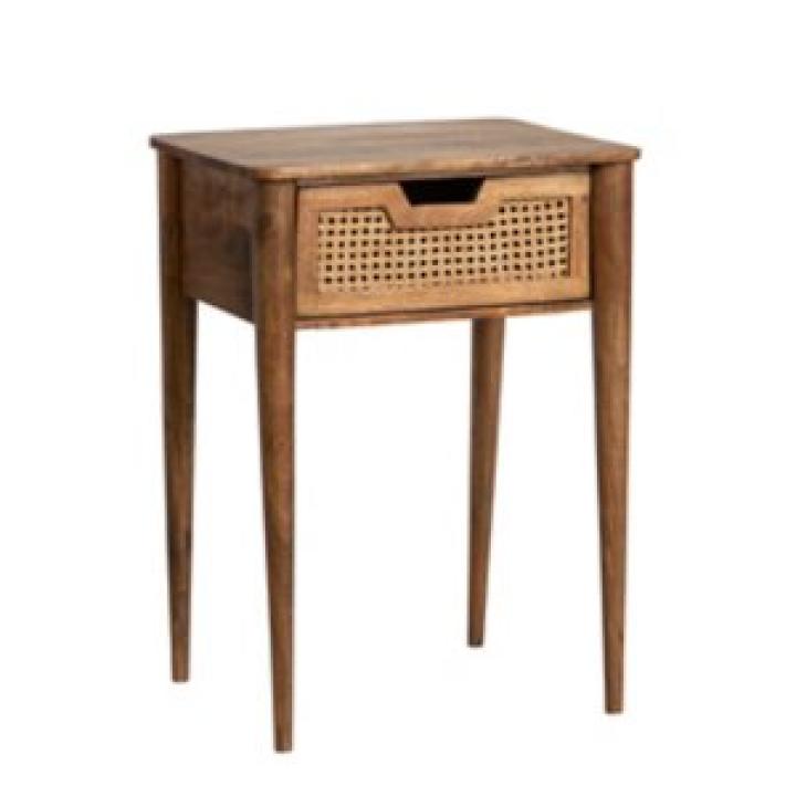 Woven Cane and Mango Wood Side Table