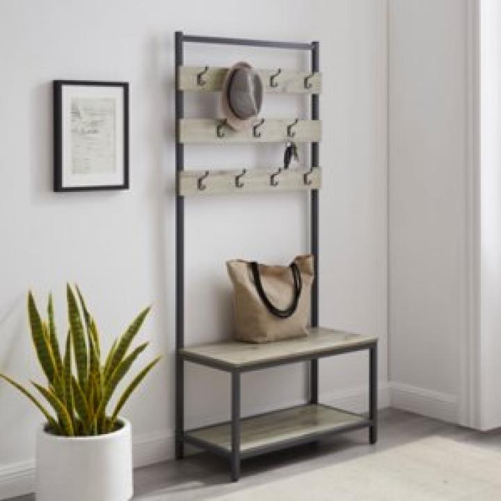 Gray and Black Wood Bench Hall Tree