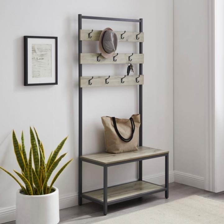 Gray and Black Wood Bench Hall Tree
