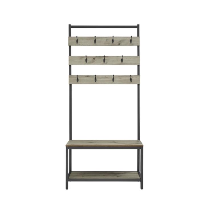 Gray and Black Wood Bench Hall Tree