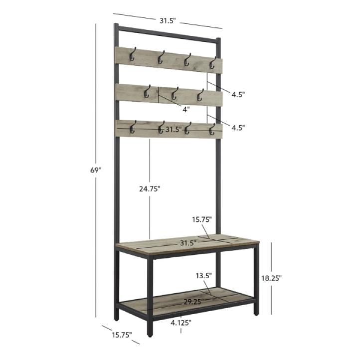 Gray and Black Wood Bench Hall Tree