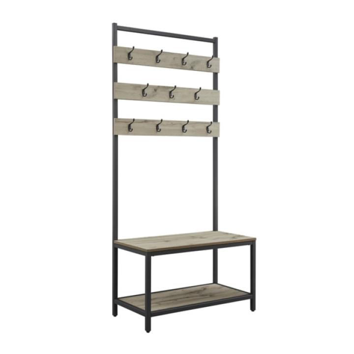 Gray and Black Wood Bench Hall Tree