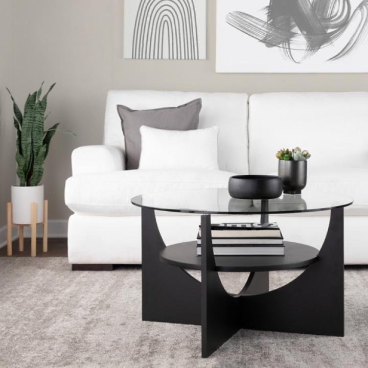 Black Round Glass Coffee Table