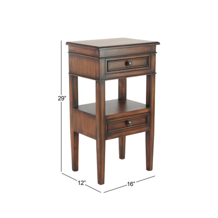 Brown Fir Wood Tiered Side Table
