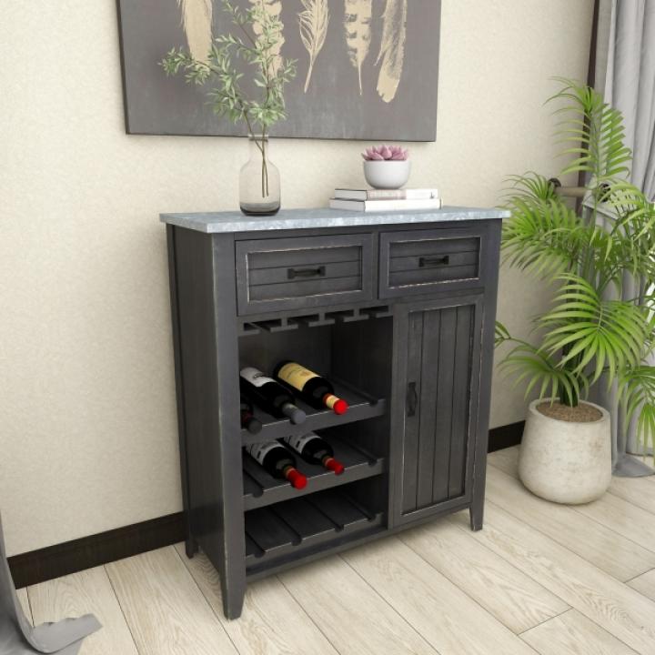Rustic Galvanized Top Wine Cabinet