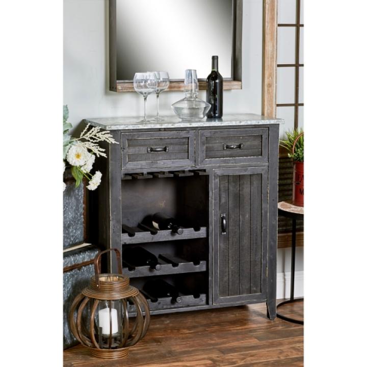 Rustic Galvanized Top Wine Cabinet