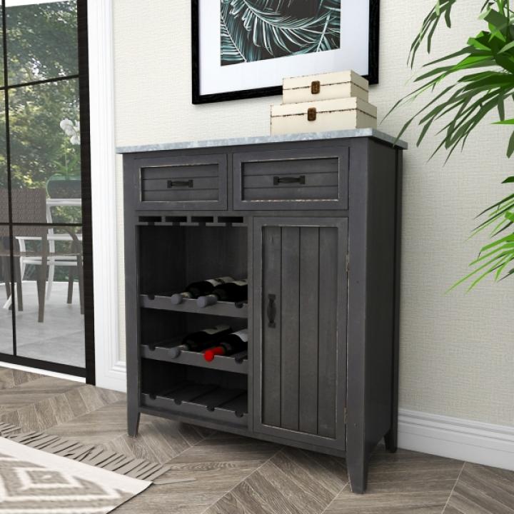 Rustic Galvanized Top Wine Cabinet