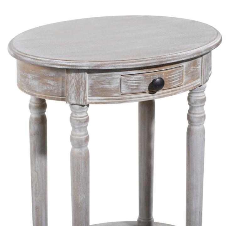 Oval Whitewashed Pine Wood Side Table
