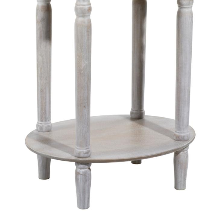 Oval Whitewashed Pine Wood Side Table