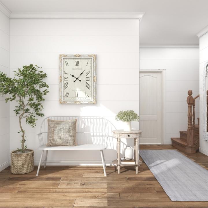 Oval Whitewashed Pine Wood Side Table