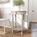 Oval Whitewashed Pine Wood Side Table