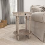 Oval Whitewashed Pine Wood Side Table