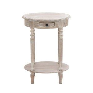 Oval Whitewashed Pine Wood Side Table