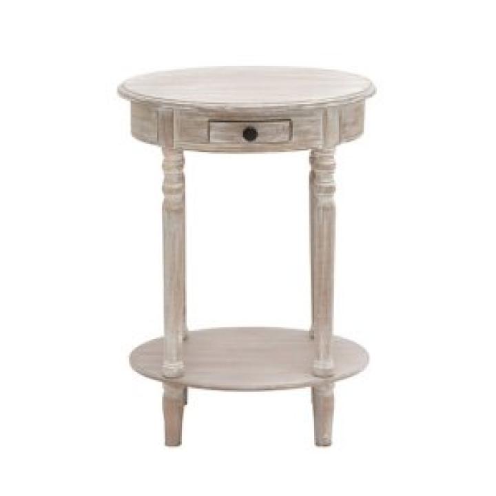 Oval Whitewashed Pine Wood Side Table