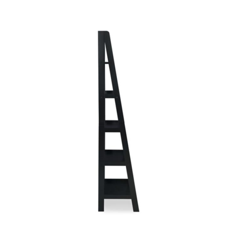 Black Wood 5-Tier Ladder Bookshelf