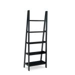 Black Wood 5-Tier Ladder Bookshelf