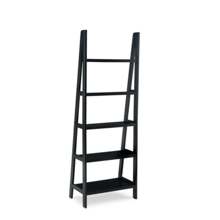 Black Wood 5-Tier Ladder Bookshelf