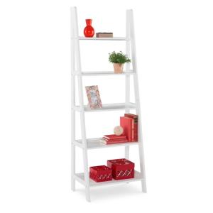 White Wood 5-Tier Ladder Bookshelf