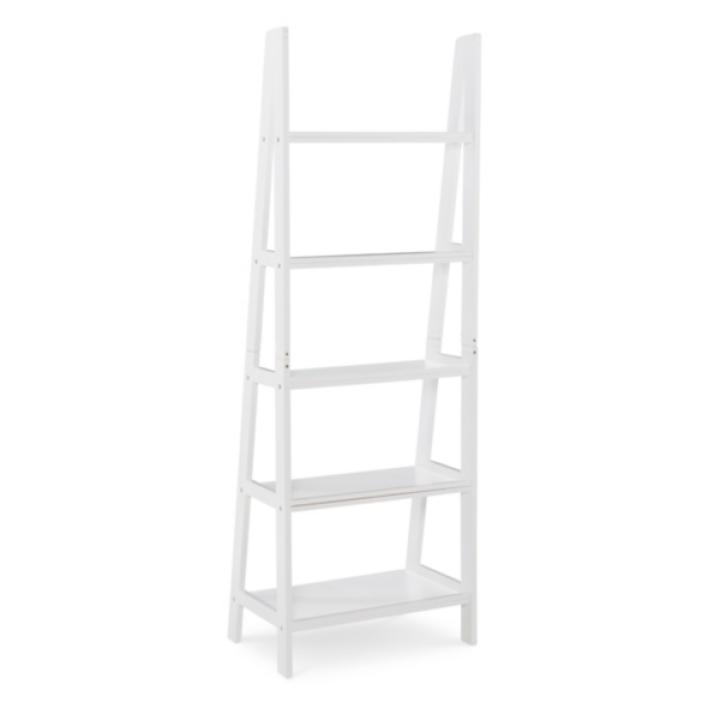 White Wood 5-Tier Ladder Bookshelf