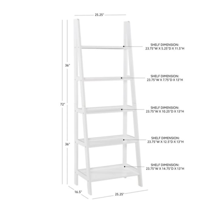 White Wood 5-Tier Ladder Bookshelf