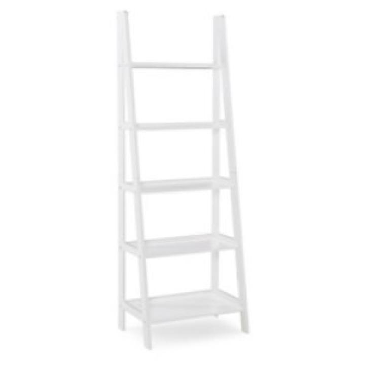 White Wood 5-Tier Ladder Bookshelf