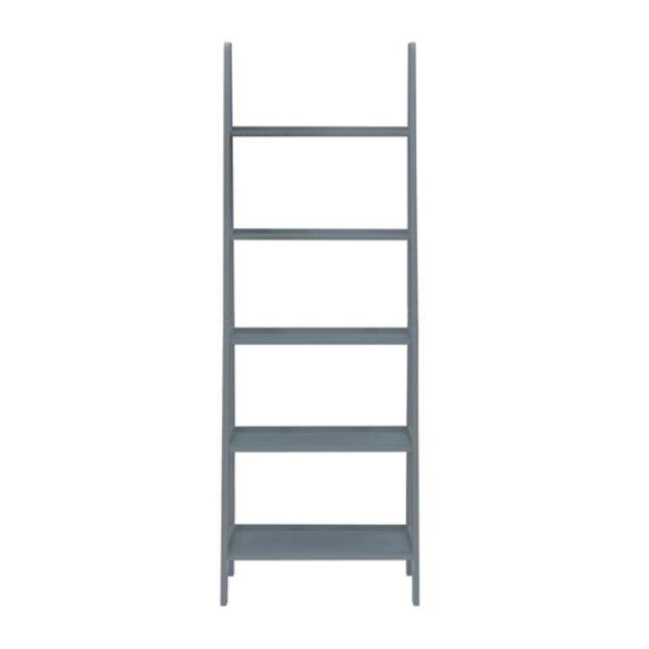 Gray Wood 5-Tier Ladder Bookshelf