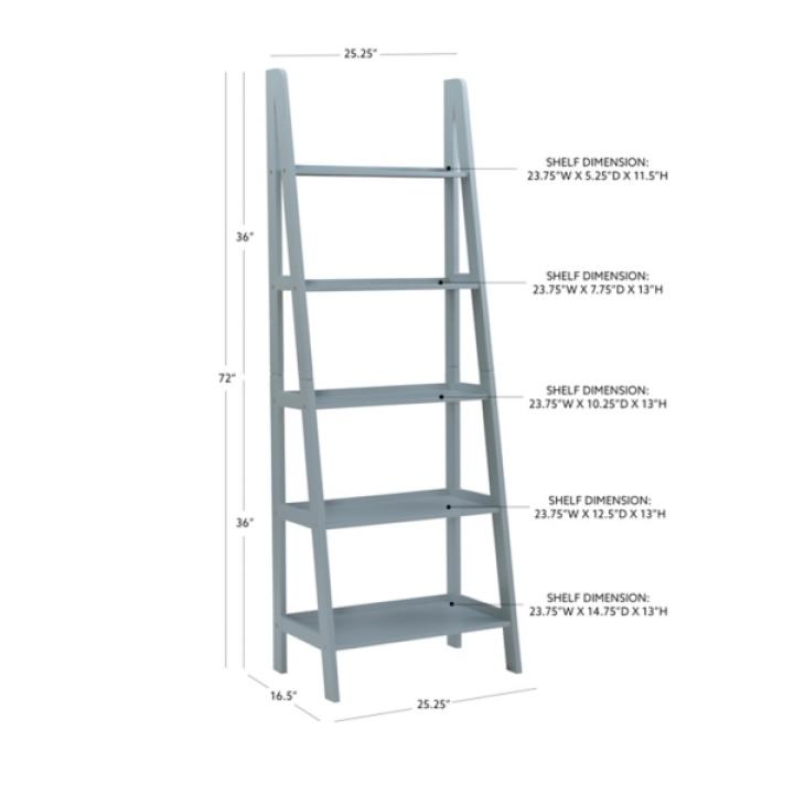 Gray Wood 5-Tier Ladder Bookshelf