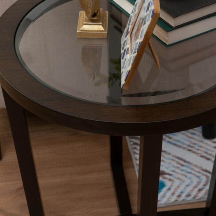 Brown Wood & Glass Top 3-pc. Table Set