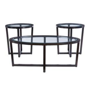 Brown Wood & Glass Top 3-pc. Table Set