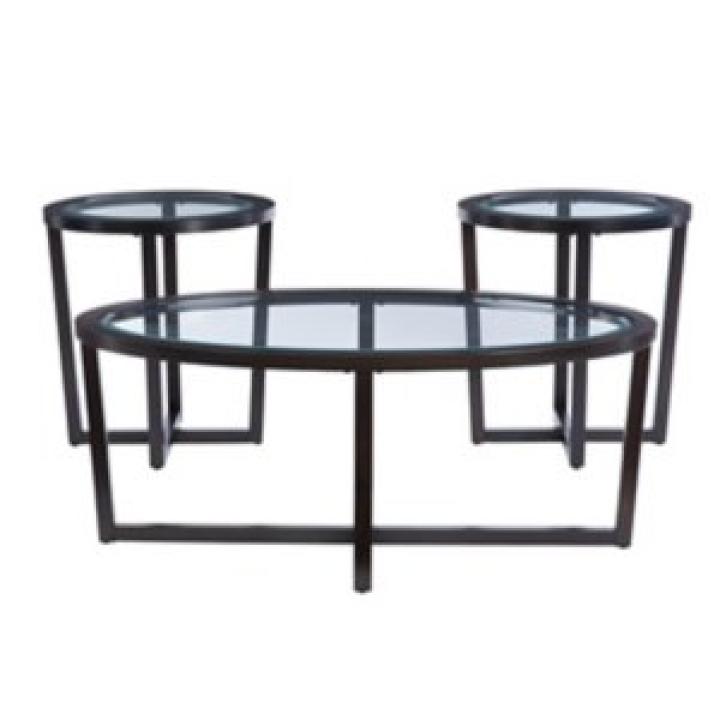 Brown Wood & Glass Top 3-pc. Table Set