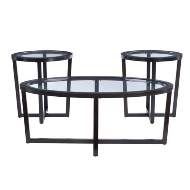 Brown Wood & Glass Top 3-pc. Table Set