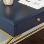 Navy and Gold 2-Drawer Wood Desk
