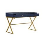 Navy and Gold 2-Drawer Wood Desk