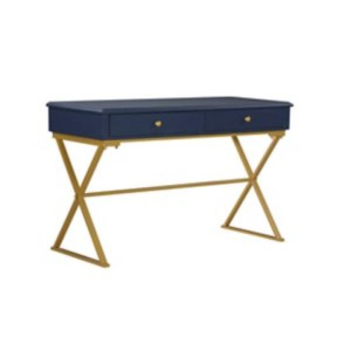 Navy and Gold 2-Drawer Wood Desk