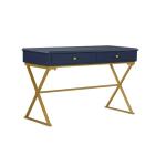 Navy and Gold 2-Drawer Wood Desk