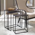 Bronze & Black Metal Nesting Side Tables, Set of 3