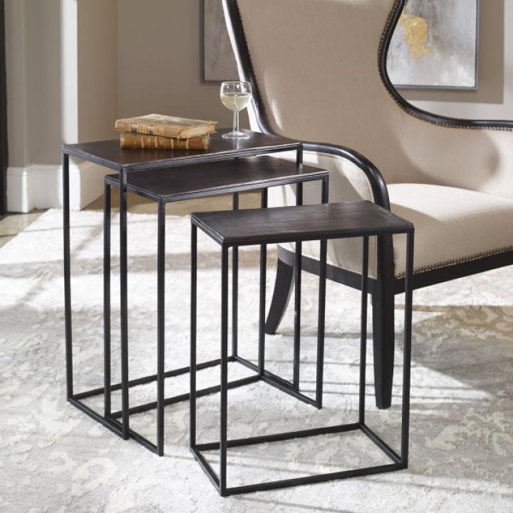 Bronze & Black Metal Nesting Side Tables, Set of 3